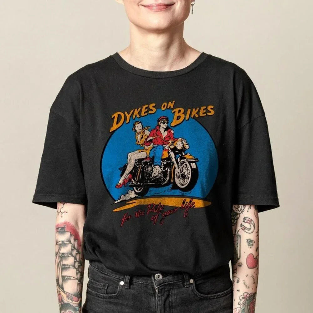 Dykes On Bikes Shirt Lesbian Pulp 50S Retro Tee Butch Lesbian Top